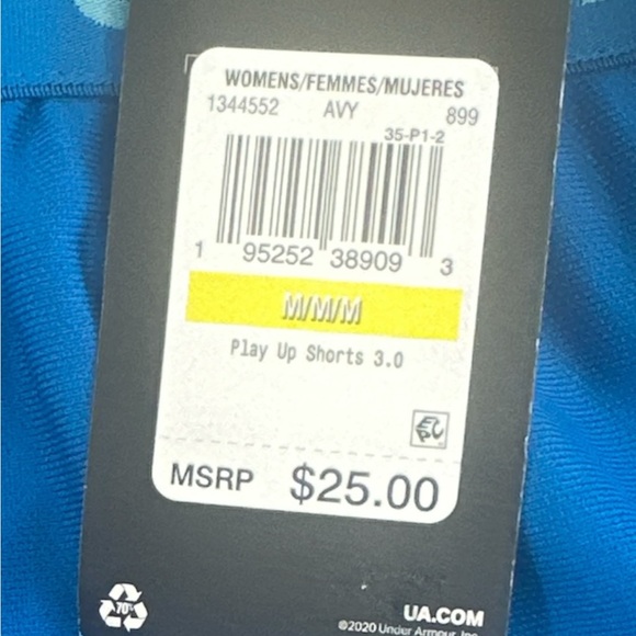NWT Under Armour Women's Play Up Shorts 3.0 Blue and Teal, Size M - Picture 7 of 7